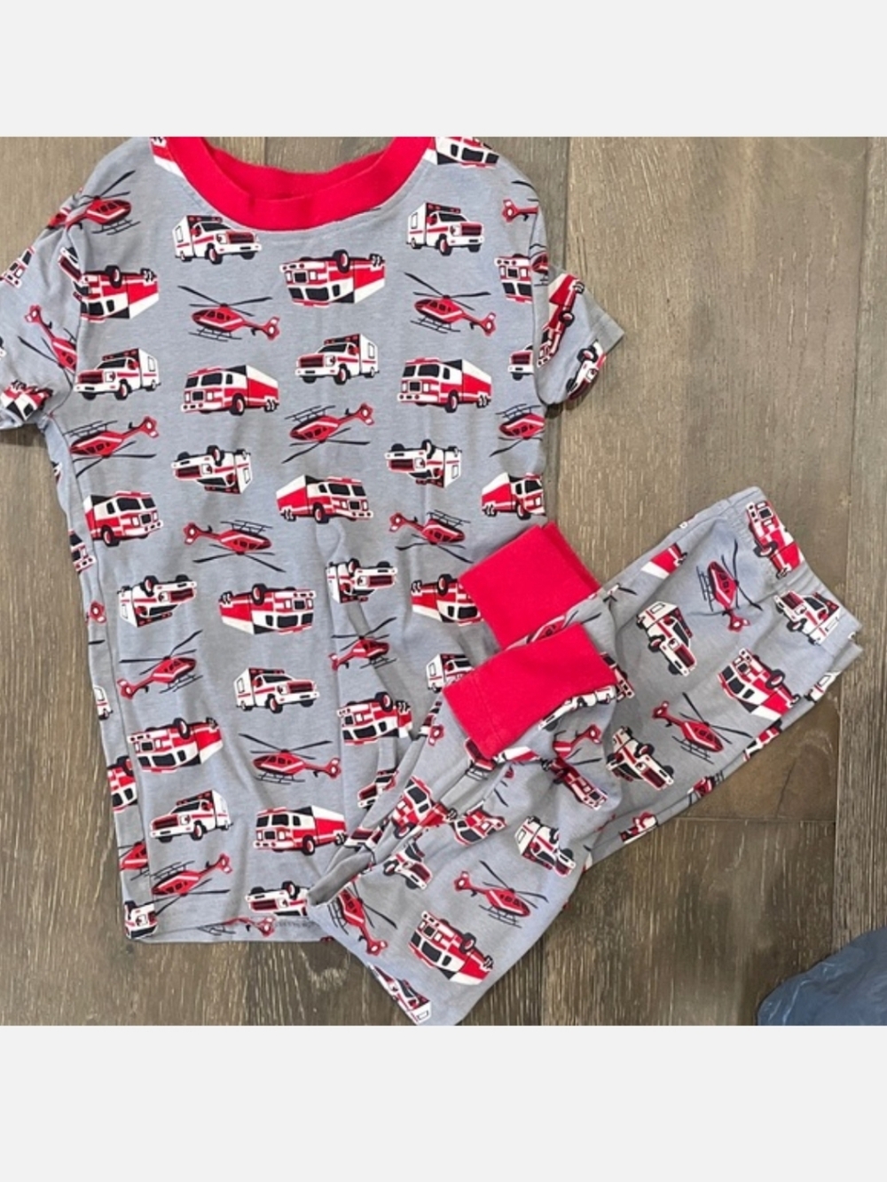 Kirkland Signature Gray & Red Rescue Vehicles Kids Pajama Set